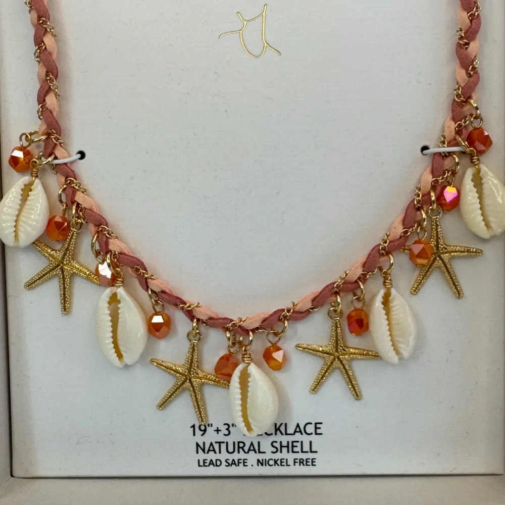 House of Harlow 1960 Natural Shell and Starfish Braided Necklace 19 + 3” - Picture 2 of 3